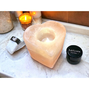 Peach Heart Spa Gift Himalayan Salt Candle Holder BOHO Decor Votive Salt Candle